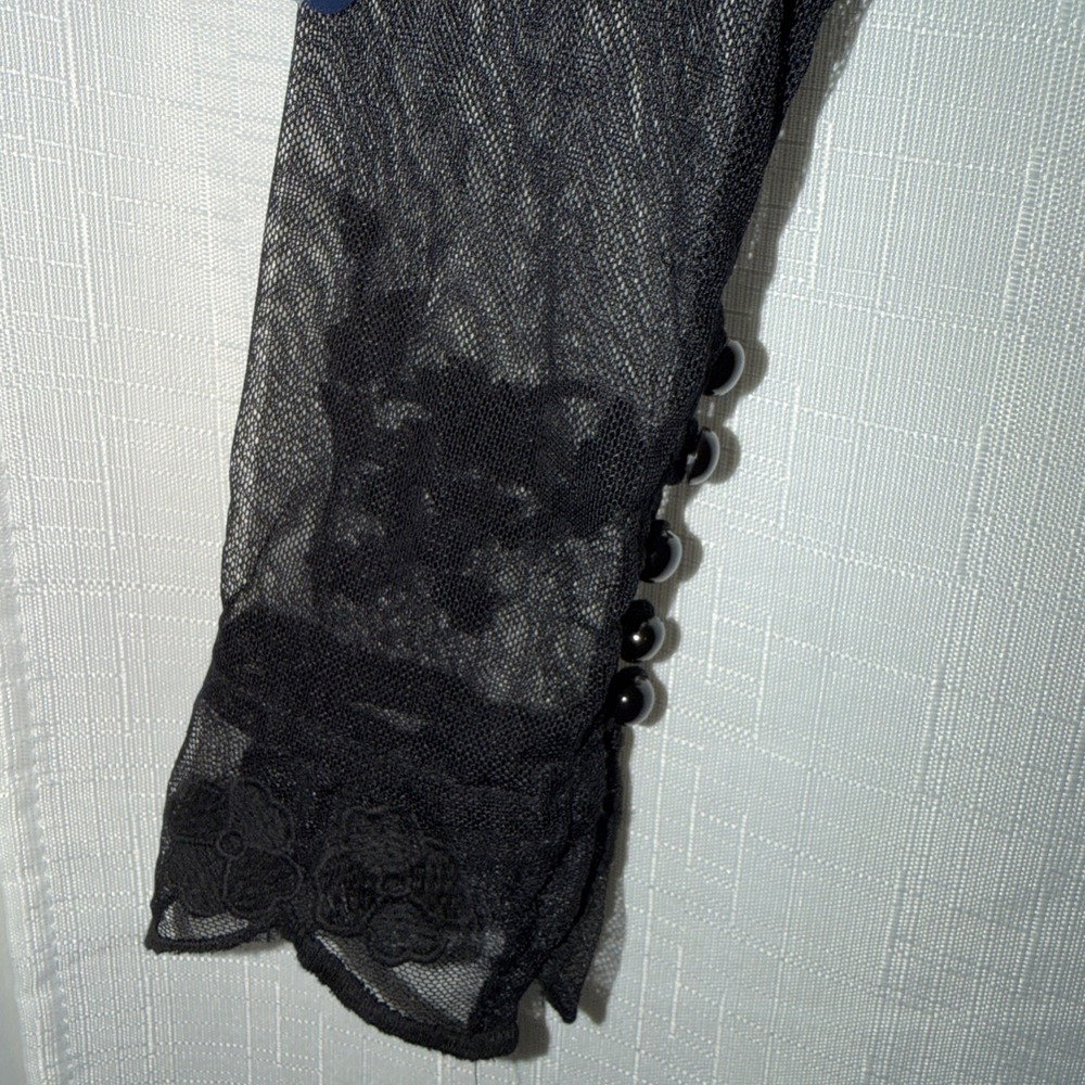 Adiva Black Corset Look Sheer Lace Top Witchy Romantic Whimsygoth Boho Goth USA - Picture 4 of 13